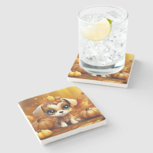 herfst pompoen puppy stenen onderzetter