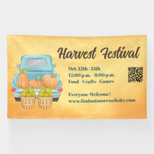 Herfst Pompoen QR Code Herfst Oogstfeest Spandoek (Horizontaal)