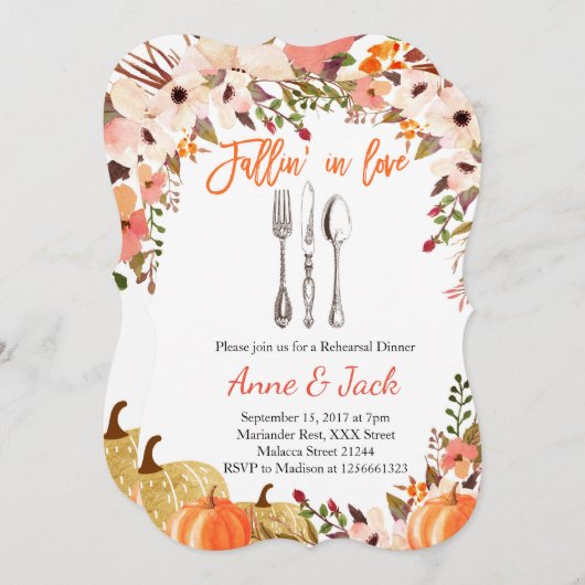 Herfst pompoen repetitie dineruitnodiging kaart (Voorkant / Achterkant)
