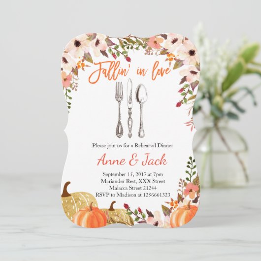 Herfst pompoen repetitie dineruitnodiging kaart (Staand voorkant)