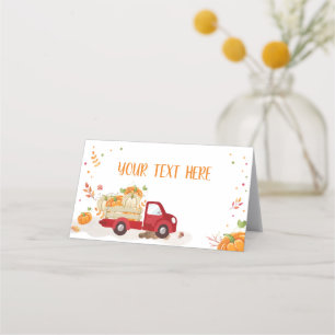 Herfst Pompoen Rode Truck Voedsel Label Gevouwen T Plaatskaartje