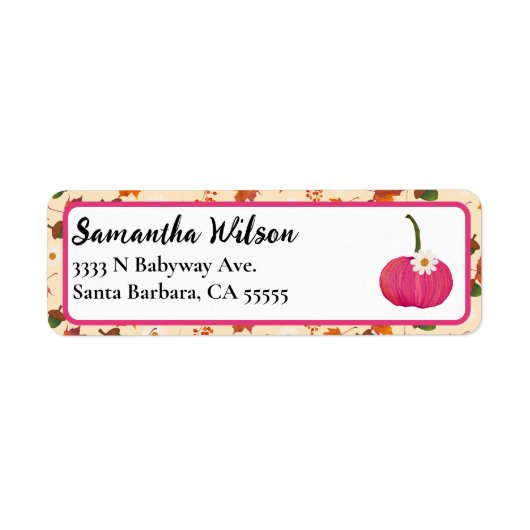 Herfst Pompoen Roze Baby shower Etiket (Voorkant)