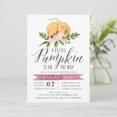Herfst Pompoen Roze Bloem Baby Shower Kaart (Staand voorkant)