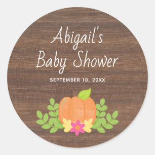 Herfst Pompoen Roze Bloem Rustieke Baby Shower Ronde Sticker