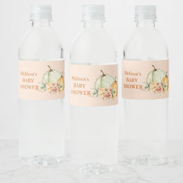 Herfst Pompoen Roze Bloemen Water Flesje Label Waterfles Etiket