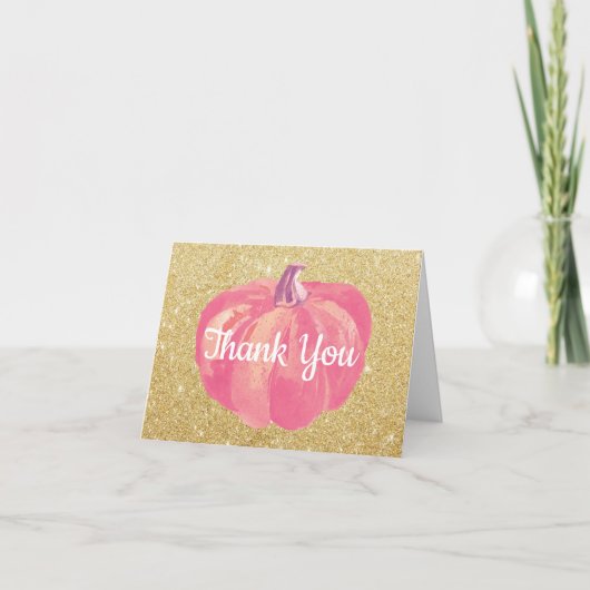 Herfst Pompoen Roze Goud Glitter Bedankkaart (Voorkant)