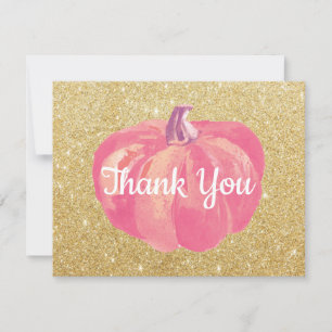 Herfst Pompoen Roze Goud Glitter Bedankkaart
