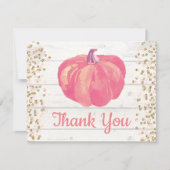 Herfst Pompoen Roze Goud Glitter Confetti Bedankkaart (Voorkant)