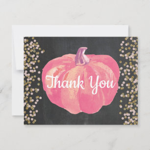 Herfst Pompoen Roze Goud Glitter Krijtbord Bedankkaart