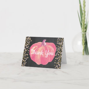 Herfst Pompoen Roze Goud Glitter Krijtbord Bedankkaart