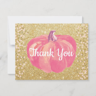 Herfst Pompoen Roze Goud Glitters Bedankkaart