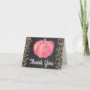 Herfst Pompoen Roze Goud Glitters Confetti Schoolb Bedankkaart