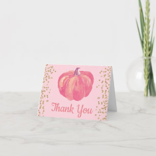 Herfst Pompoen Roze Goud Glitters Dank je kaart