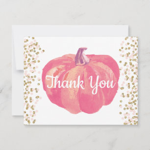 Herfst Pompoen Roze Goud Glitters Konfetti Bedankkaart