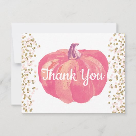 Herfst Pompoen Roze Goud Glitters Konfetti Bedankkaart (Voorkant)