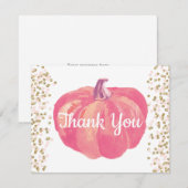 Herfst Pompoen Roze Goud Glitters Konfetti Bedankkaart (Voorkant / Achterkant)