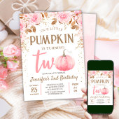 Herfst Pompoen Roze & Goud Meisje Bloemen 2e Verja Kaart