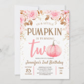 Herfst Pompoen Roze & Goud Meisje Bloemen 2e Verja Kaart (Voorkant)