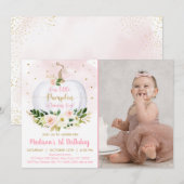 Herfst pompoen roze gouden Confetti eerste verjaar Kaart (Voorkant / Achterkant)