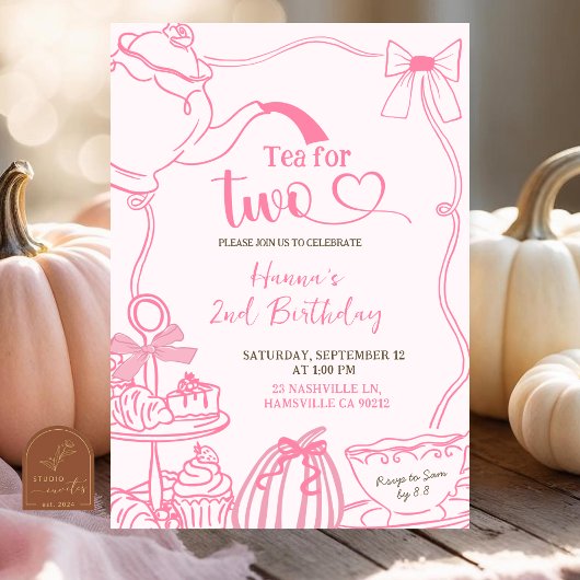 Herfst Pompoen ROZE Krabbel Hand Getekende Thee vo Kaart