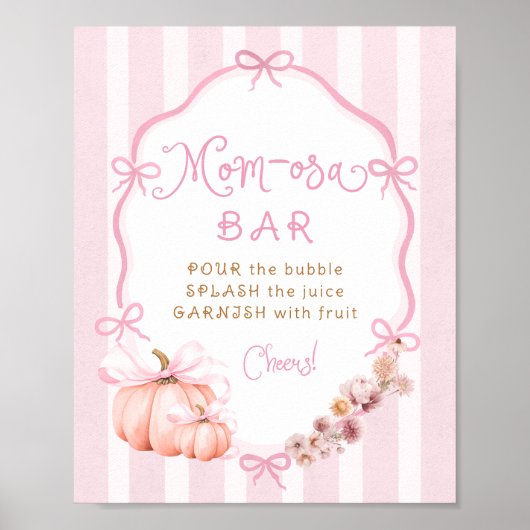 Herfst Pompoen Roze Meisje Baby shower Mom-osa Bar Poster (Voorkant)