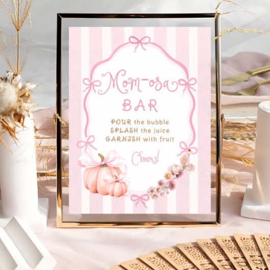 Herfst Pompoen Roze Meisje Baby shower Mom-osa Bar Poster