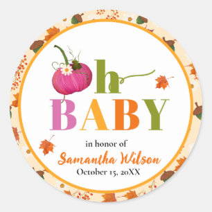 Herfst Pompoen Roze Meisje Baby shower Ronde Sticker