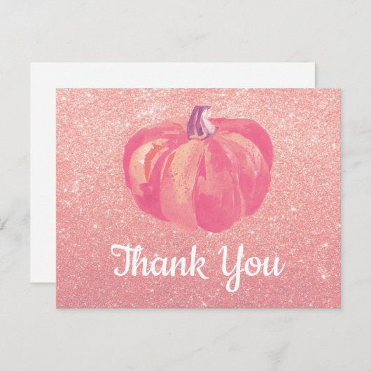 Herfst Pompoen Roze Roze Gouden Glitter Confetti Bedankkaart (Voorkant / Achterkant)