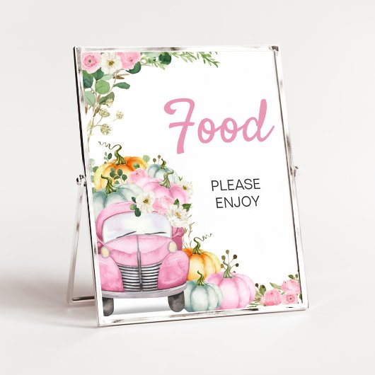 Herfst Pompoen Roze Truck Eetbaar Bord Poster