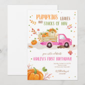 Herfst Pompoen Roze Truck Sinaasappel Groen Meisje Kaart (Voorkant / Achterkant)