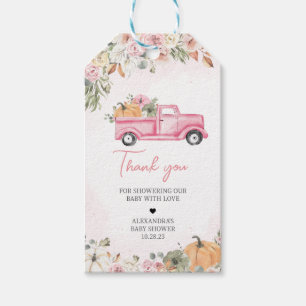 Herfst Pompoen Roze Vrachtwagen Baby shower Favor  Cadeaulabel