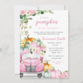 Herfst Pompoen Roze Vrachtwagen Baby shower Kaart (Voorkant)