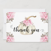 Herfst Pompoen Roze Waterverf Bloemen Dank u Bedankkaart (Voorkant)
