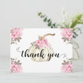 Herfst Pompoen Roze Waterverf Bloemen Dank u Bedankkaart (Staand voorkant)