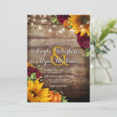 Herfst Pompoen Rozen Rustieke Houten Lichten Uitno Kaart (Staand voorkant)