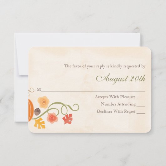 Herfst Pompoen RSVP Wedding Response Kaart (Achterkant)
