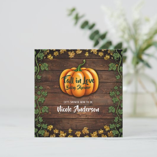 Herfst Pompoen Rustic Green Gold Ivy Baby shower Kaart (Staand voorkant)
