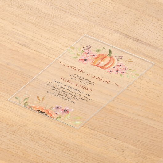 Herfst Pompoen Rustiek Boho Spaans Geslacht Onthul Acryl Uitnodigingen (Laagn)
