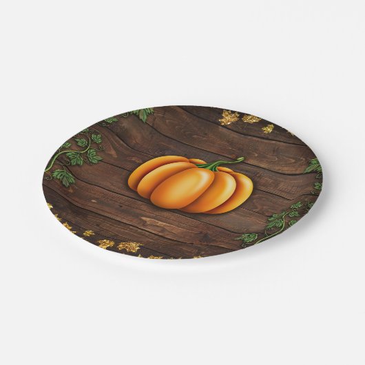 Herfst pompoen rustiek groen goud ivy herfst land papieren bordje (Gekanteld)