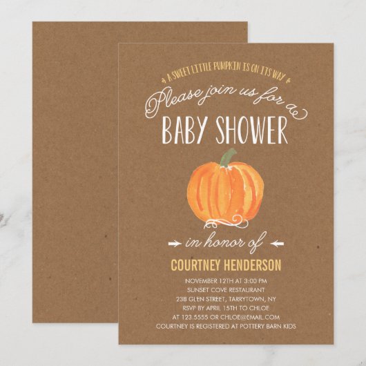 Herfst pompoen rustiek | Uitnodiging voor Baby sho (Voorkant / Achterkant)