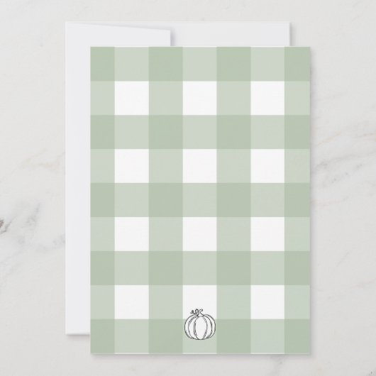 Herfst Pompoen Sage Gingham 1e Verjaardagsuitnodig Kaart (Achterkant)