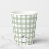 Herfst Pompoen Sage Green Gingham Papieren Bekers (Voorkant)