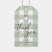 Herfst pompoen sage groen gingham dank u cadeaulabel (Voorkant)