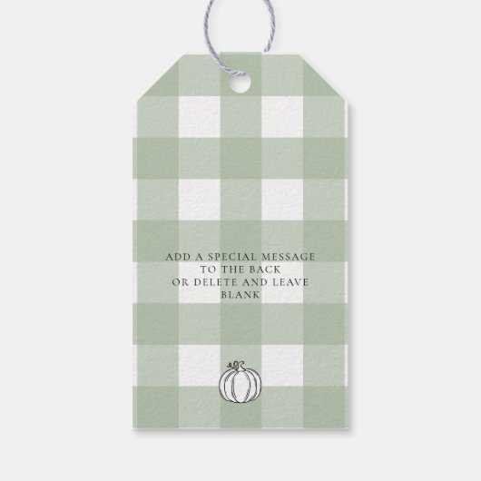 Herfst pompoen sage groen gingham dank u cadeaulabel (Achterkant)
