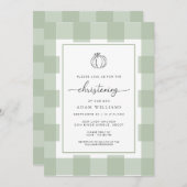 Herfst pompoen sage groen gingham doopsel kaart (Voorkant / Achterkant)