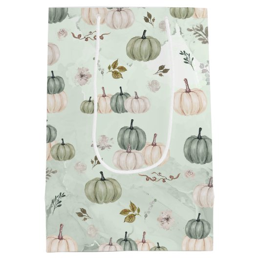 Herfst Pompoen Sage Groene Thanksgiving Medium Cadeauzakje (Achterkant)