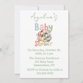 Herfst Pompoen Salie Groen Waterverf Baby Shower Kaart