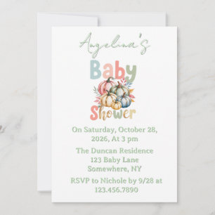 Herfst Pompoen Salie Groen Waterverf Baby Shower Kaart