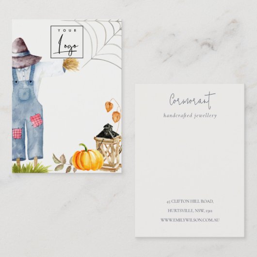 Herfst Pompoen Scarecrow Logo Blank Sieraden Displ Visitekaartje (Voorkant / Achterkant)