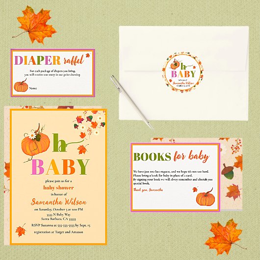 Herfst pompoen Schattige boek voor Baby shower Informatiekaartje